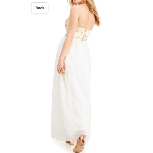 Emerald Sundae Metallic-Bodice Ball Gown, Champagne - Picture 2 of 2